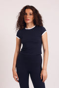 Air Soft Short Tee Navy Blue & White